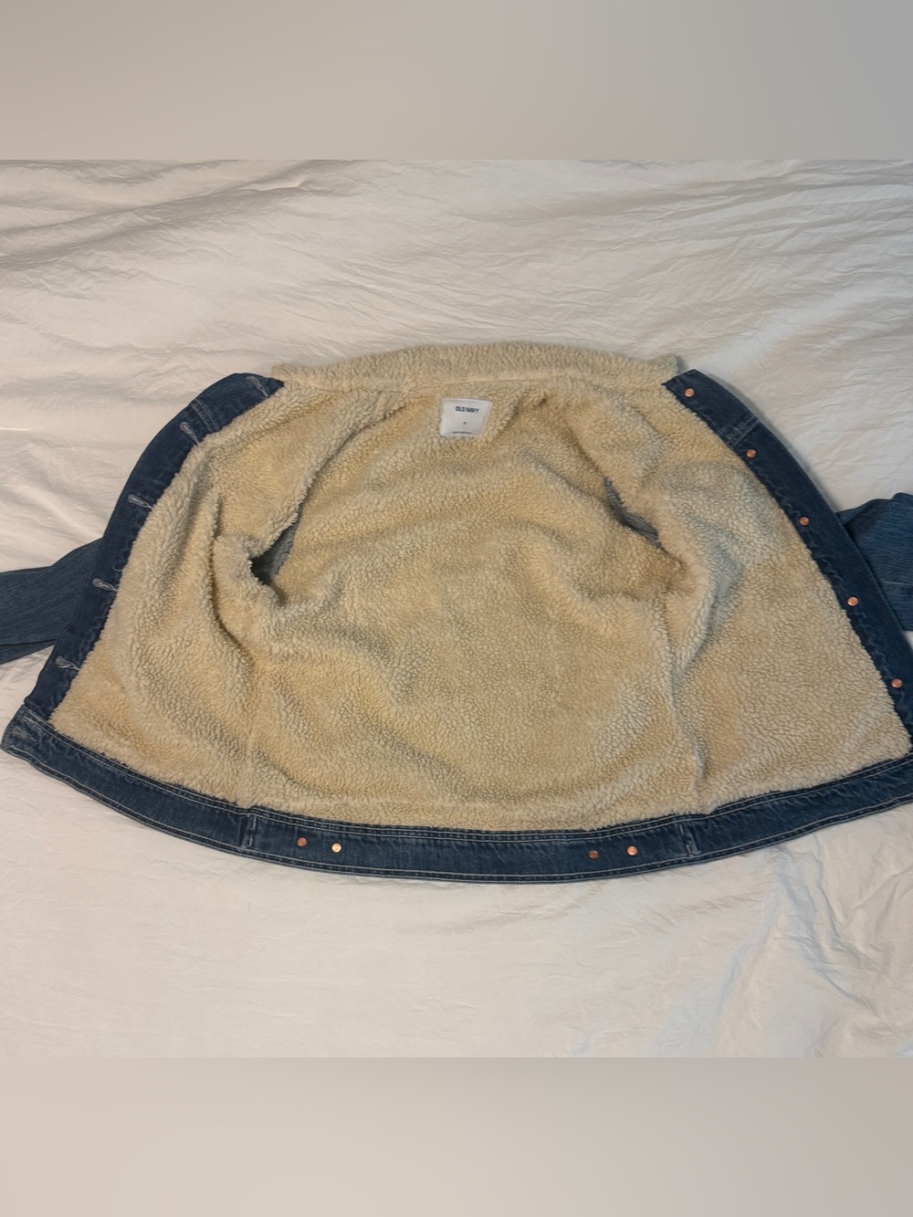 Old Navy Blue Denim Trucker Jacket Sherpa Lined Y2K Women’s Size Small - Picture 9 of 16